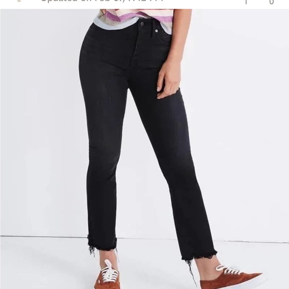 Madewell Cali Demi-Boot Jeans Berkeley Black Size 34 Tall Chewed Hem